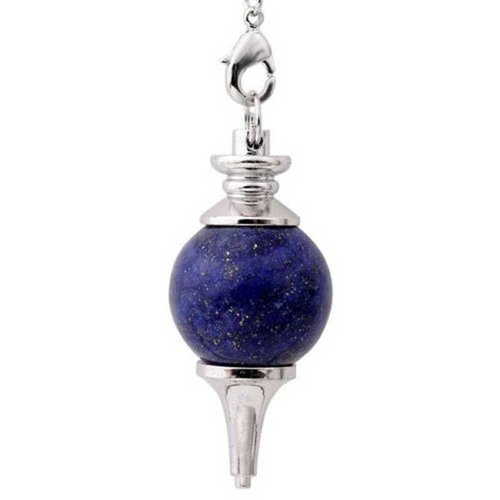 1 pendule / pendentif en lapis-lazuli - séphoroton - boule - avec chaîne argentée (pp-ll01)