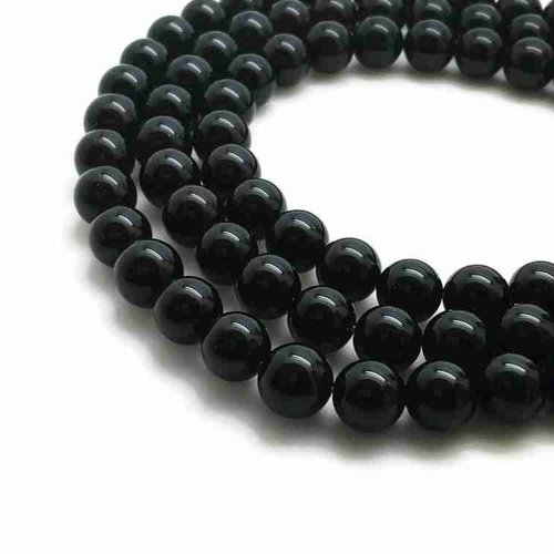5 perles agate noire - 10 mm - noir - onyx - pierres gemmes - rondes (agnp10-1)