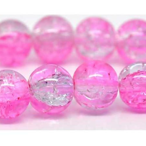 10 perles en verre craquelé - 10 mm - bicolores - fuchsia / transparent - perles craquelées - rondes (pcv10bfc)
