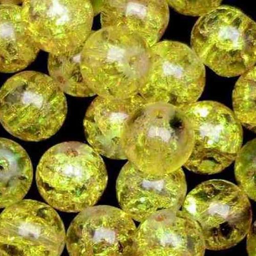 10 perles en verre craquelé - 10 mm - jaune citron - perles craquelées - rondes  (pcv10jc)