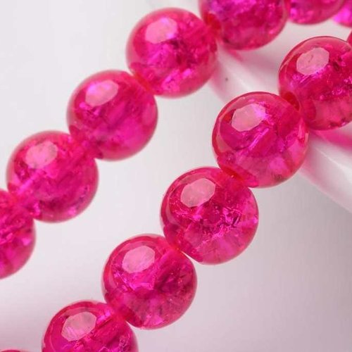 10 perles en verre craquelé - 10 mm - fuchsia - perles craquelées - rondes  (pcv10f)