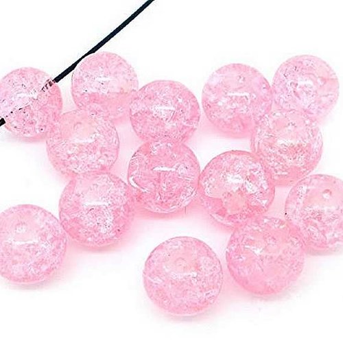 10 perles en verre craquelé - 10 mm - rose - perles craquelées - rondes  (pcv10ro)
