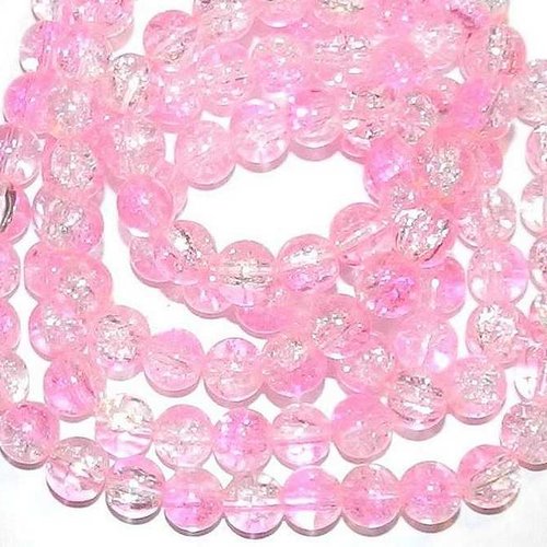 10 perles en verre craquelé - 10 mm - bicolores - rose / transparent - perles craquelées - rondes (pcv10broc)