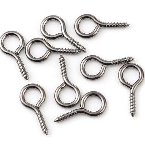 20 pitons à vis - 14 x 7 mm - gunmetal - vis à oeil - bélières - tiges à vis - crochets à visser - idéal pour fimo (belv14gm)