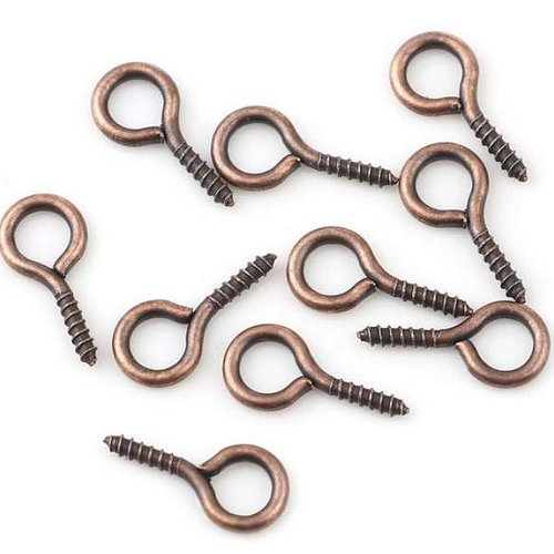 20 pitons à vis - 14 x 7 mm - cuivré rouge - vis à oeil - bélières - tiges à vis - crochets à visser - idéal pour fimo (belv14cr)