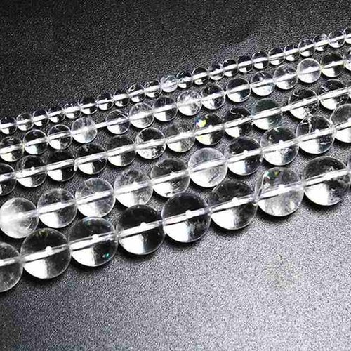 5 perles cristal de roche - 10 mm - translucides - pierres gemmes - quartz transparent - rondes (crp10-1)