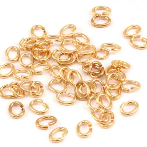 100 anneaux ovales -  6 x 4.5 mm - doré - ouverts - anneaux de jonction(aoo06d)