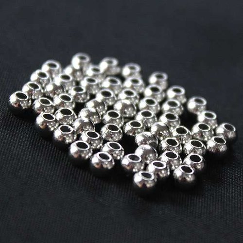 100 perles métal - 3 mm - argenté - intercalaires - perles métalliques - rond (pm03a)