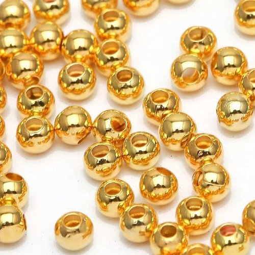 100 perles métal - 3 mm - doré - intercalaires - perles métalliques - rond (pm03d)