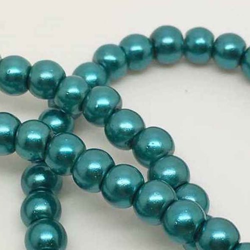 50 perles nacrées en verre - 4 mm - bleu pétrole (pnv04blp)