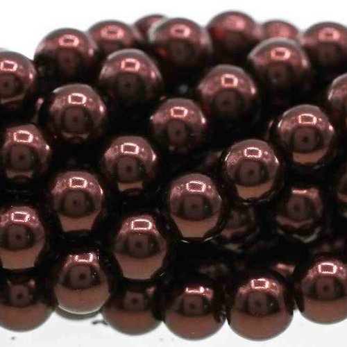 50 perles nacrées en verre - 4 mm - brun foncé / marron (pnv04brf)
