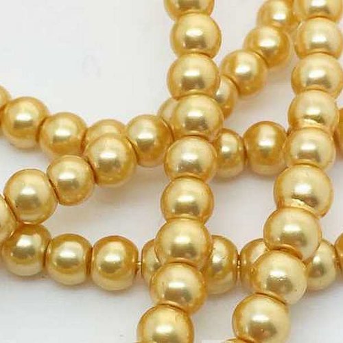 50 perles nacrées en verre - 4 mm - jaune doré (pnv04jd)