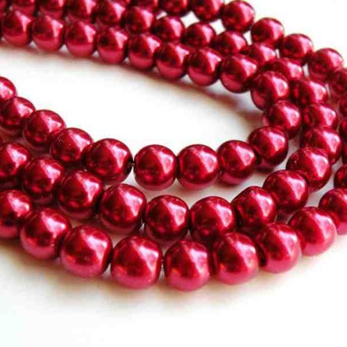50 perles nacrées en verre - 4 mm - rouge (pnv04r)