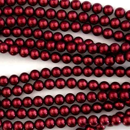 50 perles nacrées en verre - 4 mm - rouge bordeaux (pnv04rb)