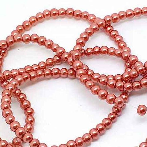 50 perles nacrées en verre - 4 mm - rose pêche / saumon (pnv04rop)