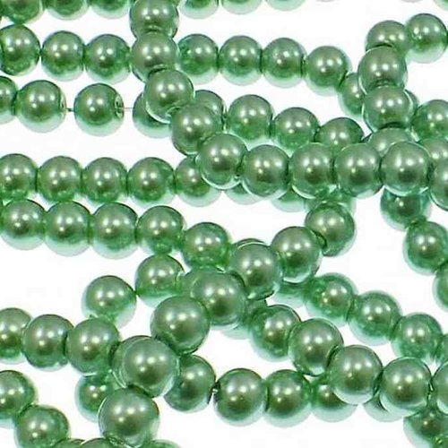 50 perles nacrées en verre - 4 mm - vert (pnv04v)