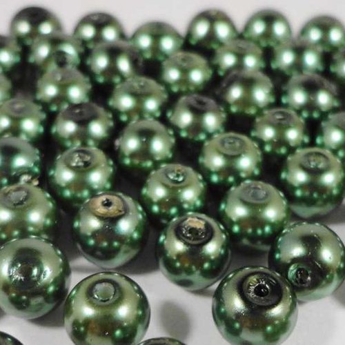 50 perles nacrées en verre - 4 mm - vert sauge (pnv04vs)