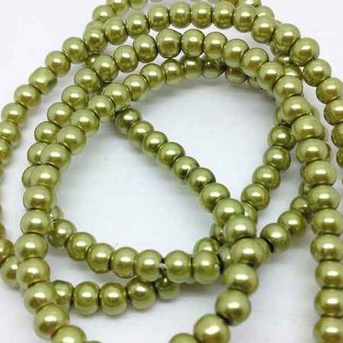 20 perles nacrées en verre - 4 mm - vert olive (pnv04vo)