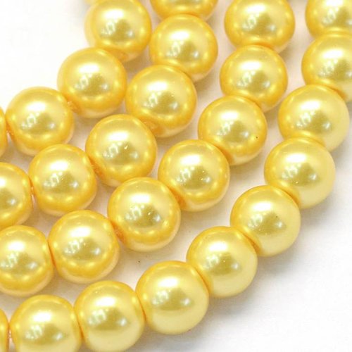 50 perles nacrées en verre - 4 mm - jaune pâle (pnv04jp)