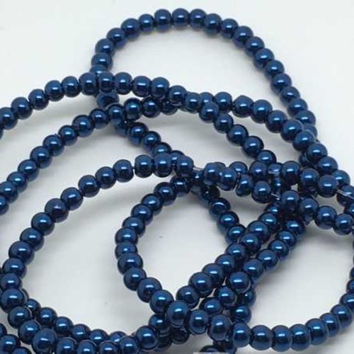 30 perles nacrées en verre - 6 mm - bleu foncé (pnv06blf)