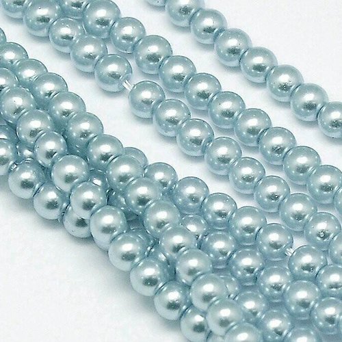 30 perles nacrées en verre - 6 mm - bleu glacier / ice blue (pnv06blgl)