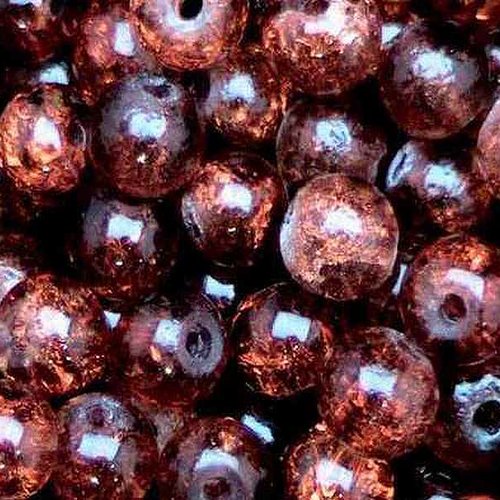 30 perles en verre craquelé - 4 mm - couleur ambre foncé - brun - marron - orange - perles craquelées - rondes (pcv04af)