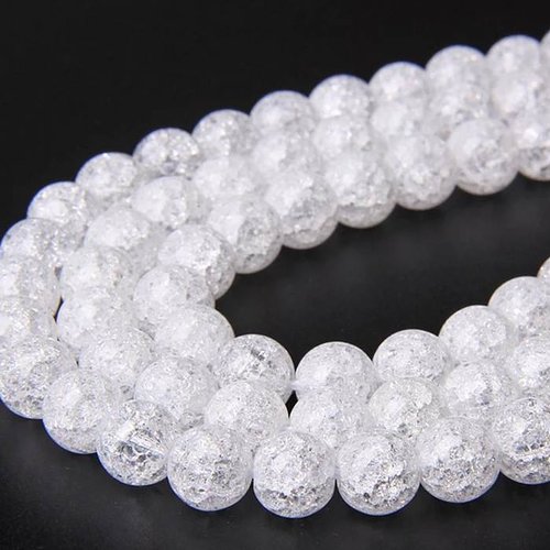 30 perles en verre craquelé - 4 mm - blanc transparent - imitation cristal - perles craquelées - rondes (pcv04bt)