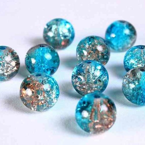 20 perles en verre craquelé - 6 mm - bicolores - bleu / brun bronzé - perles craquelées rondes (pcv06bbb)