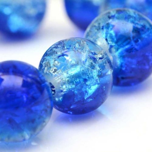 20 perles en verre craquelé - 6 mm - bicolores - bleu / transparent - perles craquelées rondes (pcv06bbc)