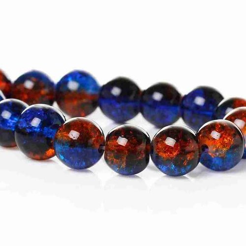 20 perles en verre craquelé - 6 mm - bicolores - bleu / rouge - perles craquelées rondes (pcv06bbr)