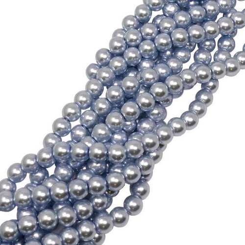 30 perles nacrées en verre - 6 mm - bleu gris clair (pnv06blgr)