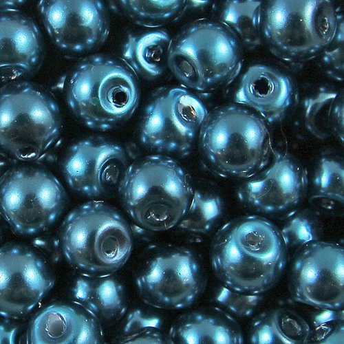 10 perles nacrées en verre - 6 mm - bleu pétrole (pnv06blp)