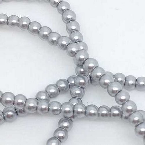 30 perles nacrées en verre - 6 mm - gris argenté (pnv06gra)
