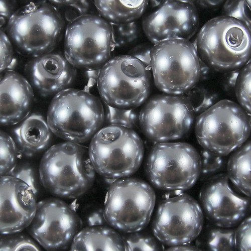 30 perles nacrées en verre - 6 mm - gris (pnv06gr)