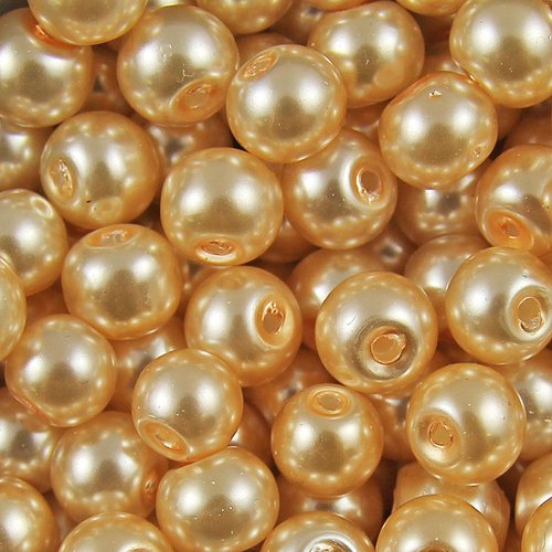 30 perles nacrées en verre - 6 mm - couleur jaune abricot - champagne - rose doré (pnv06jab)