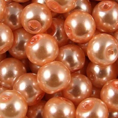 10 perles nacrées en verre - 6 mm - rose pêche / saumon / orange pâle(pnv06rop)