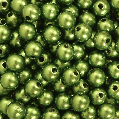 30 perles nacrées en verre - 6 mm - vert olive (pnv06vo)
