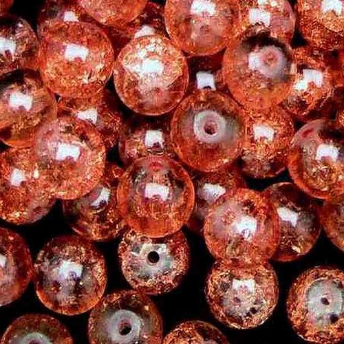 30 perles en verre craquelé - 4 mm - orange corail - perles craquelées - rondes (pcv04o)