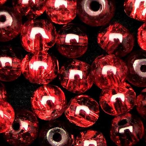 10 perles en verre craquelé - 4 mm - rouge - perles craquelées - rondes (pcv04r)