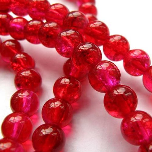 30 perles en verre craquelé - 4 mm - rouge clair - perles craquelées - rondes (pcv04rcl)