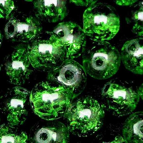 30 perles en verre craquelé - 4 mm - vert foncé - perles craquelées - rondes (pcv04vf)