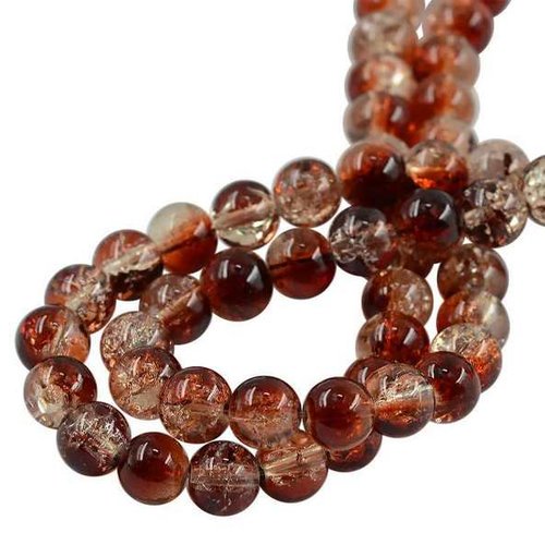 30 perles en verre craquelé - 4 mm - bicolores - couleur cuivre / marron / transparent - perles craquelées - rondes (pcv04bcc)