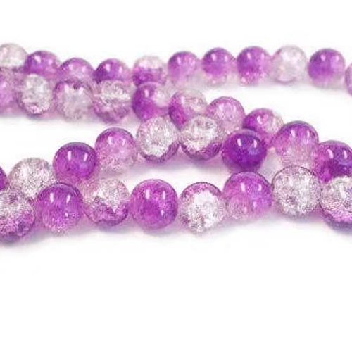 30 perles en verre craquelé - 4 mm - bicolores - pourpre / transparent - perles craquelées - rondes (pcv04bpc)
