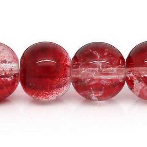 30 perles en verre craquelé - 4 mm - bicolores - rouge / transparent - perles craquelées - rondes (pcv04brc)