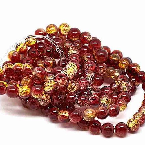 10 perles en verre craquelé - 4 mm - bicolores - rouge / jaune - perles craquelées - rondes (pcv04brj)