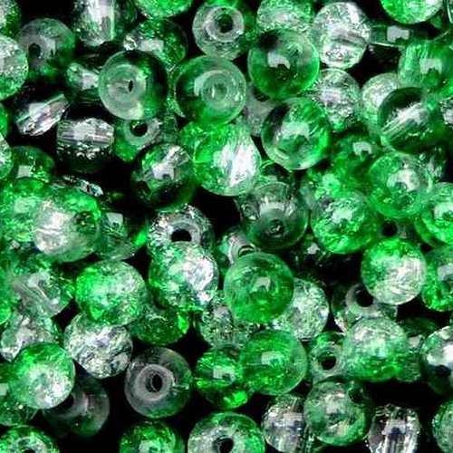 30 perles en verre craquelé - 4 mm - bicolores - vert / transparent - perles craquelées - rondes (pcv04bvc)