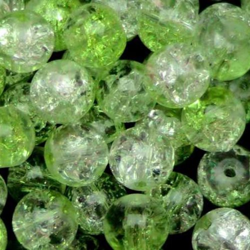 30 perles en verre craquelé - 4 mm - bicolores - vert pomme / transparent - perles craquelées - rondes (pcv04bvpc)
