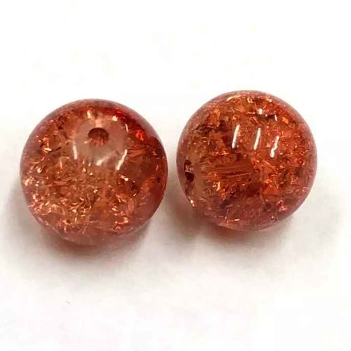 10 perles en verre craquelé - 6 mm - couleur ambre foncé - brun - marron - orange - perles craquelées - rondes (pcv06af)