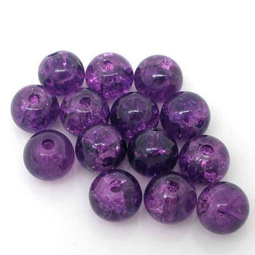 20 perles en verre craquelé - 6 mm - couleur améthyste / violet - perles craquelées - rondes  (pcv06am)