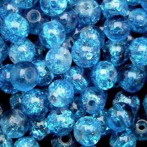 20 perles en verre craquelé - 6 mm - bleu azur - perles craquelées - rondes  (pcv06bla)